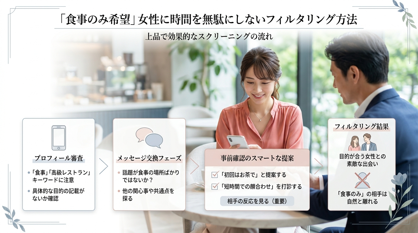 「食事のみ希望」女性に時間を無駄にしないフィルタリング方法