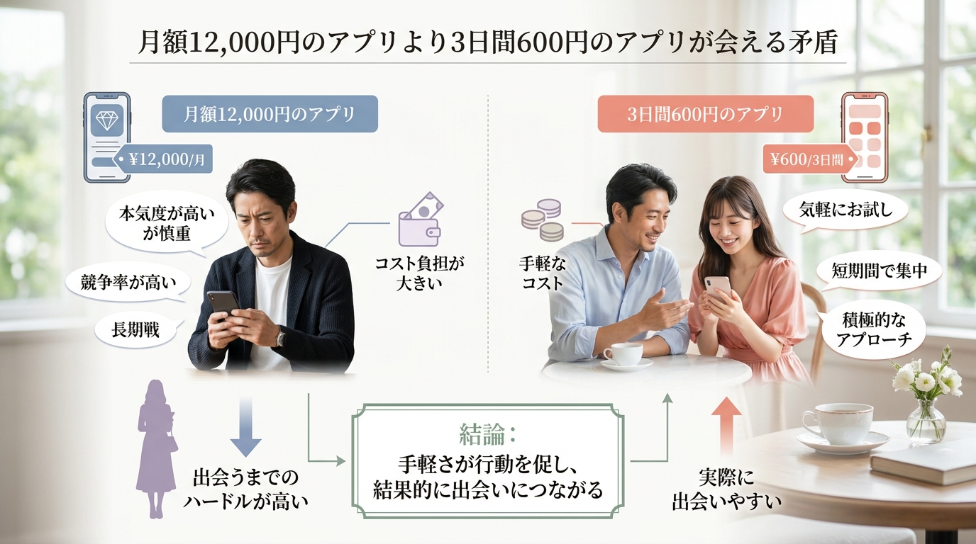 月額12,000円のアプリより3日間600円のアプリが会える矛盾