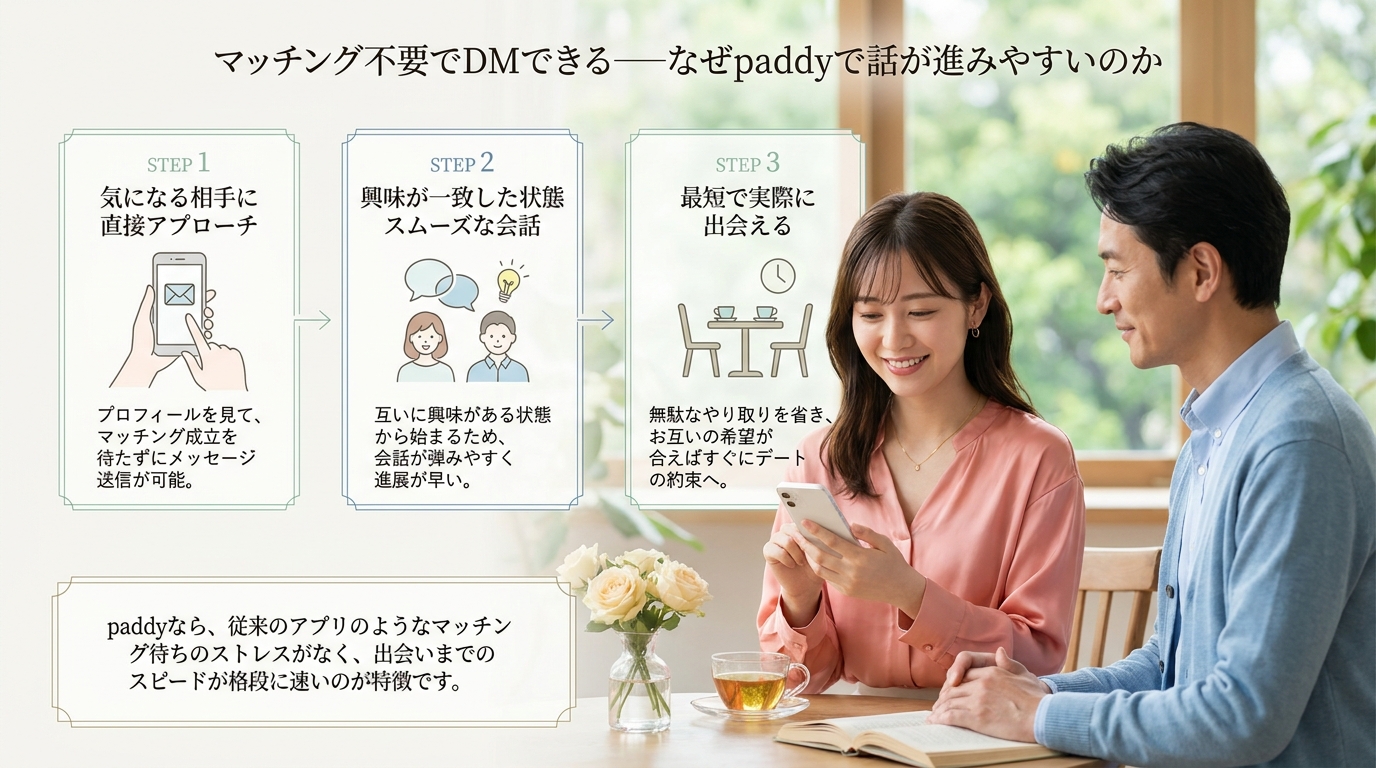マッチング不要でDMできる——なぜpaddyで話が進みやすいのか